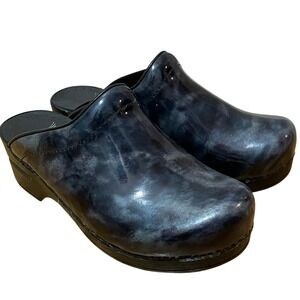 Dansko Clogs Women's EU 37/ US 7 Marble Blue Black Leather Comfort Slip On Shoes